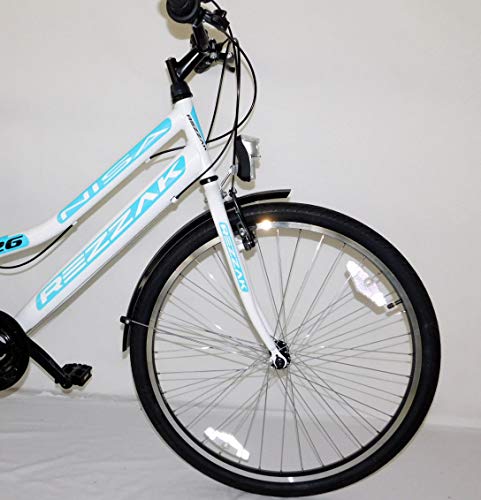 Rezzak 26 Zoll Fahrrad für Mädchen und Damen - Citybike Mit 21 Gang Drehschaltung, RH ca. 47cm, Weiß-Türkis -052 – Bild 3