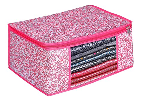 Image of ANKIT INTERNATIONAL Saree Cover Bag /Pink Phool Design Clothes Storage Bag /Saree Covers For Storage /Pack of 4