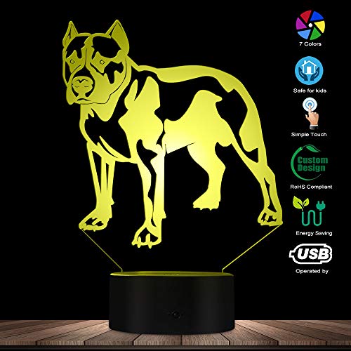 Lámpara de Noche 3D de Acrílico Diseño Pitbull Multicolor miniatura 6