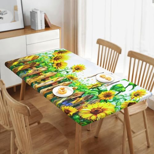Nappe rectangulaire tournesol 48x30 en polyester élastique lavable