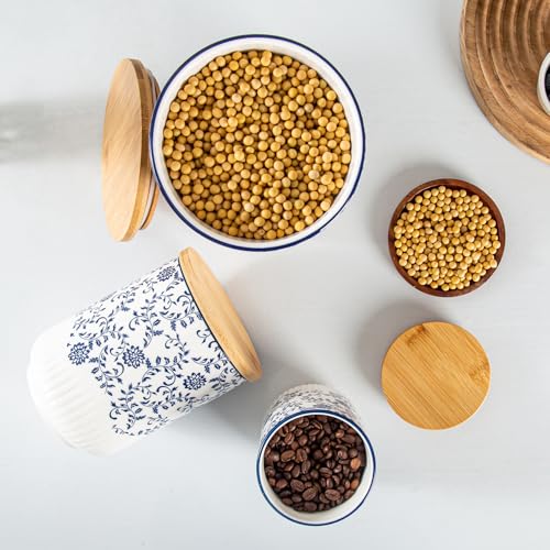 Cerkik Blue Floral Ceramic Kitchen Canisters Set