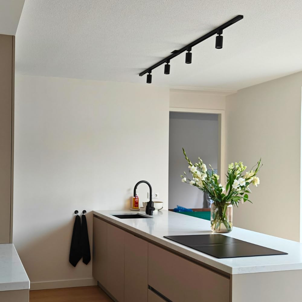 Qub Focus III - Foco de techo monofásico (100 cm, 3 cabezales GU10, 1 riel de 1 m, forma en I, color negro, extensible y flexible), compatible con LED, iluminación de riel de diseño moderno