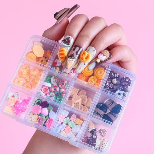 Image of MAYCREATE 3D Cartoon Nail Charms 12-Style Kawaii Sweetly Stylish Nail Art Charms Diy Art Supplies Craft,With Storage Box, Multicolor