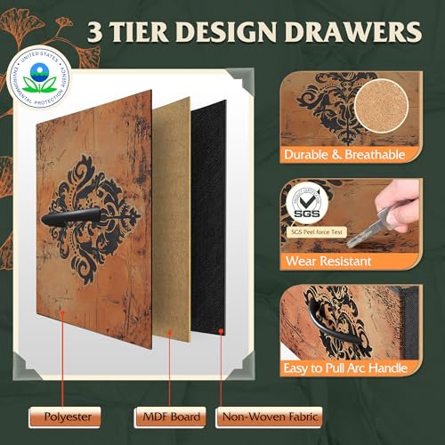 Image of WLIVE 9 Drawer Dresser, Fabric Storage Tower for Bedroom, Hallway, Closet, Tall Chest Organizer Unit for Bedroom with Fabric Bins, Steel Frame, Wood Top, Easy Pull Handle, Pattern