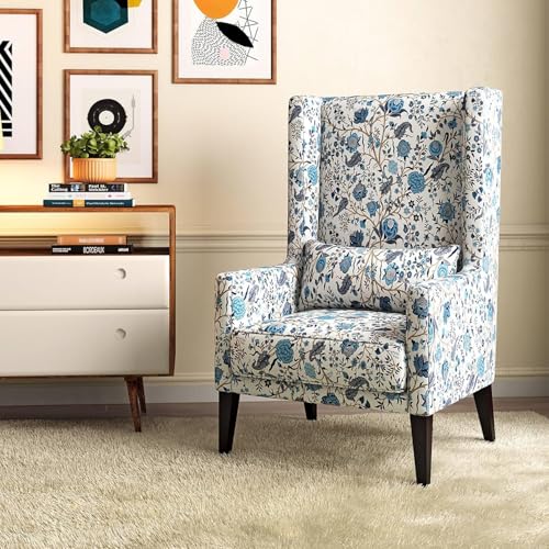 Image of Custom Decor Wooden Wing Chair Without Ottoman Stool | Wingback for Living Room | One Seater Sofa | High Density Foam | Accent Chair for Seating and Home Decor Furniture | (Japanese, Without Ottoman)