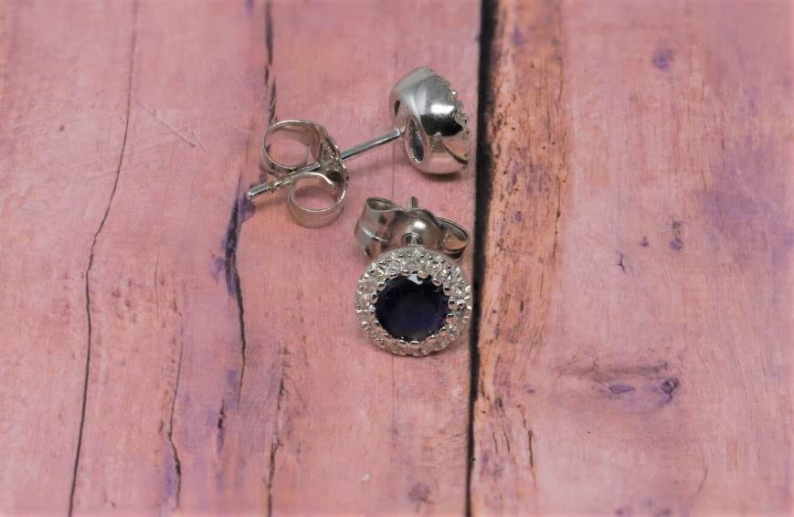 14K White Gold Genuine Ruby, Sapphire, Emerald with Diamond Halo Stud Earrings2