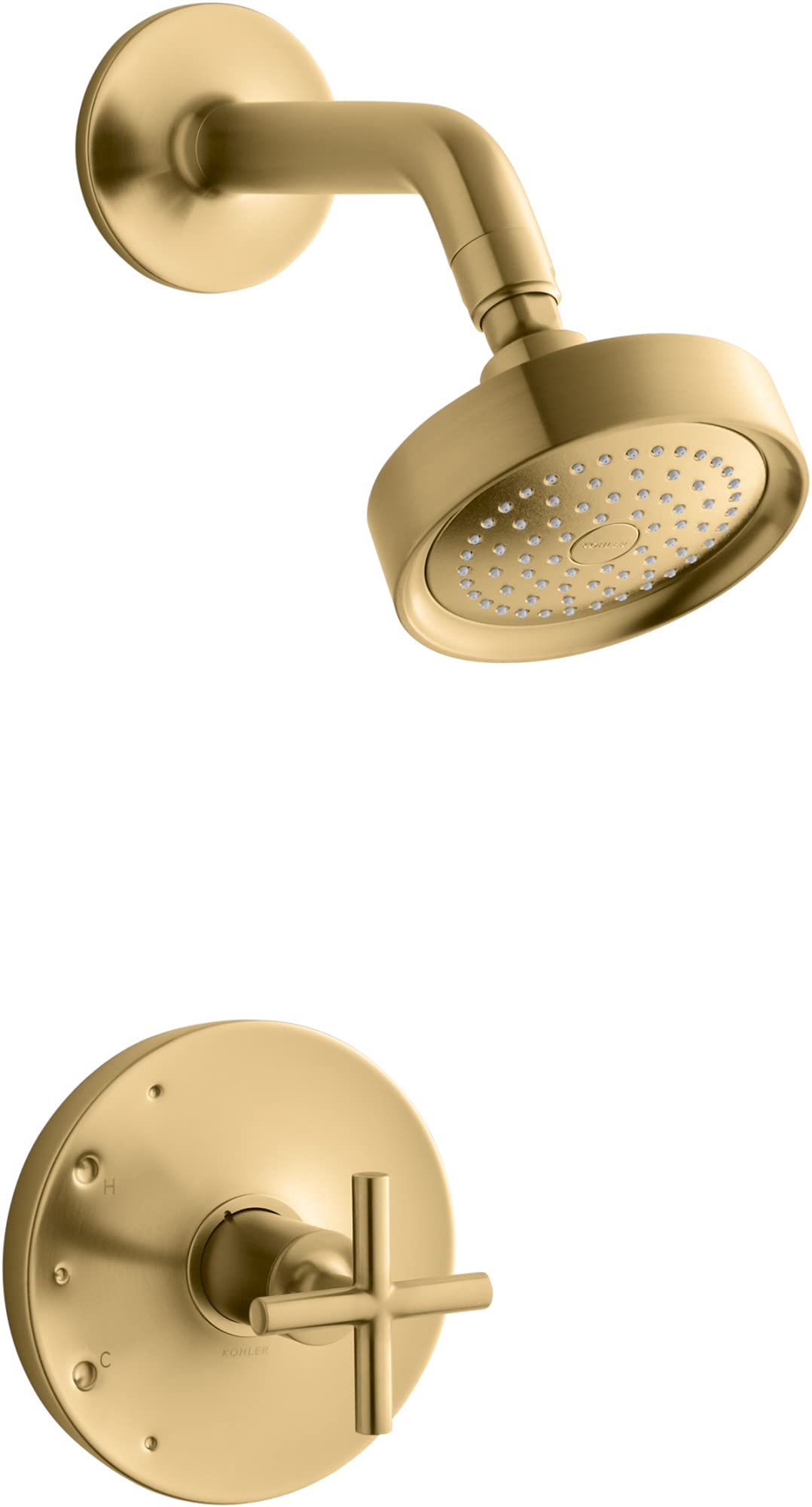 K-TS14422-3-2MB Purist Rite-Temp Shower Faucet Trim Kit with Cross Handle, Showerhead and Trim Set, 2.5 GPM, Vibrant Brushed Moderne Brass