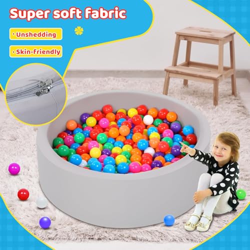 JungleDove Baby Bällebad Schaumstoff-Ballpool mit 100 dreifarbigen Bällen, mit Kunststoffbällen inklusive Runder weicher großer Bällebad für Kleinkinder