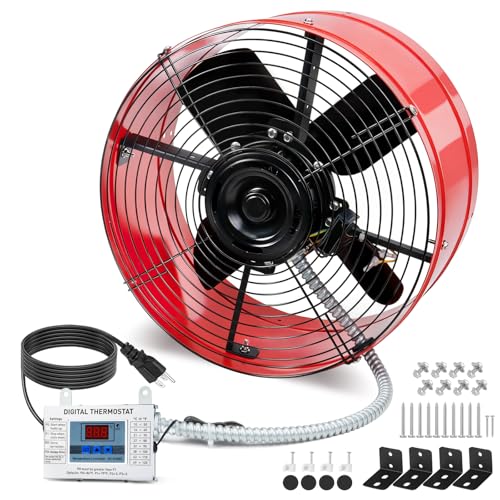 15' Gable Attic Fan with Thermostat, 1650CFM Plug-and-Play Attic Gable Vent Fan with Start Capacitor for 2500 sq.ft, Quiet Attic Exhaust Fan with Thermostat & 20FT Power Cord for House Garage Shed