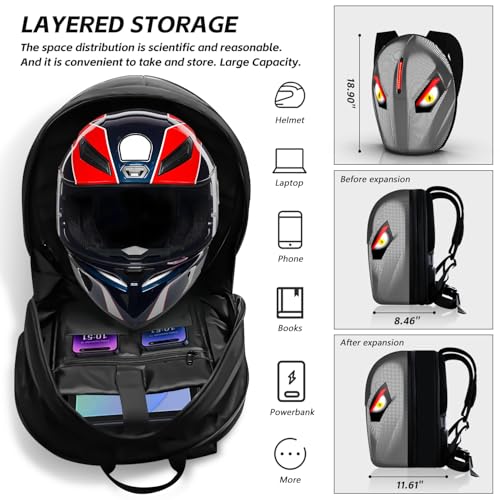 Motorcycle Backpack for Men, LED Backpack With DIY Programmable Full Color Screen, Hard Shell Large Capacity Waterproof Helmet Bag Laptop Backpack3
