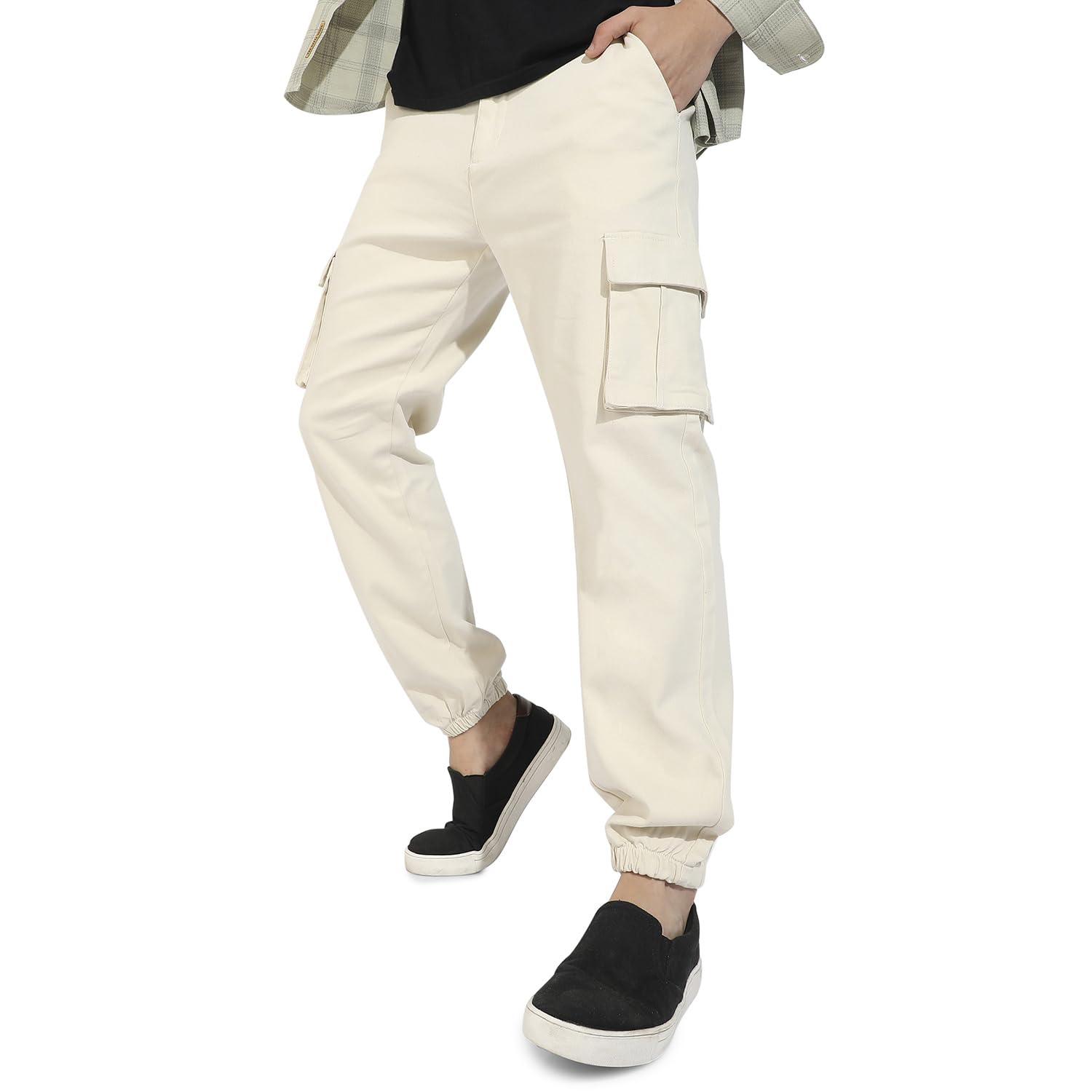 cahoot Men's Regular Fit low Rise Cuffed Hem Cargo Trousers for Casual Wear | 6 Pockets | Button Closure | Cotton Poly Cargo Pant Crafted with Comfort Fit for Everyday Wear-picture-24