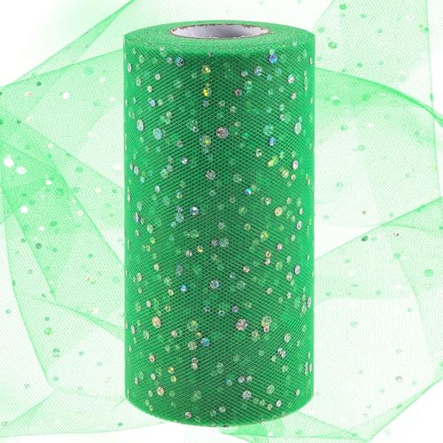 Swpeet 15,2 cm sur 45,7 m de tulle à paillettes vert gazon, bobine de tissu de tulle scintillant, bobine de filet en polyester pour décorations de fête...