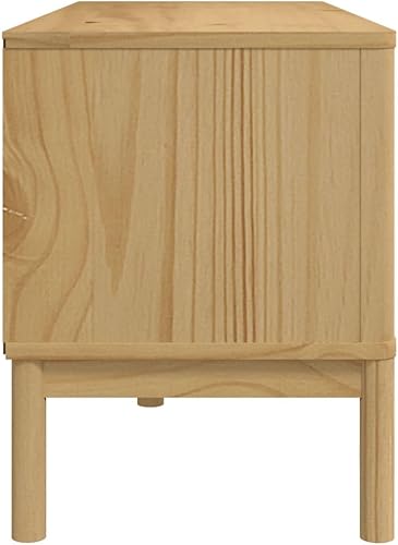Miniatura 6 de vidaXL Soporte para TV FLORO - Madera de pino maciza, marrón cera 44.9 x 16.9 x 21.7 pulgadas, gabinete moderno para sala de estar
