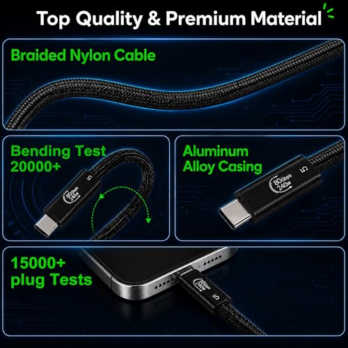Image of 80Gbps USB4 Cable for Thunderbolt 5, 5FT Braided USB C to USB C Cable,Up to 120Gbps Bandwidth,240W PD3.1 Fast Charging,16K /8K Display,Compatible with Thunderbolt 4 /3,MacBook,SSD,Docking,eGPU,iPhone 17