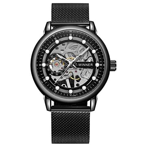 Forsining Men's Vintage Mechanical Magnetic Band Chronograph Waterproof Skeleton Dial Watch (1-Black) Cover