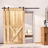 Homacer Black Rustic Single Track Bypass Sliding Barn Door and Hardware Kit, for Two/Double Door, Door Width 54in and Door Height 84in, 9ft Long Flat Track, Straight Design Roller, Interior Use Only