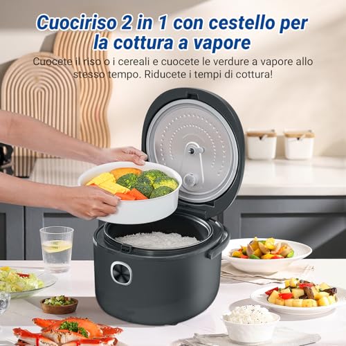Mini cuoci riso 4 l AMZCHEF Cuociriso Elettrico 4L per 5 persone, 860W Rice Cooker, 8 tazze (non cotte), 7 funzioni di cottura, Cestello Vapore, Mantenimento in caldo, Funzione preimpostata di 12 ore - immagine 5
