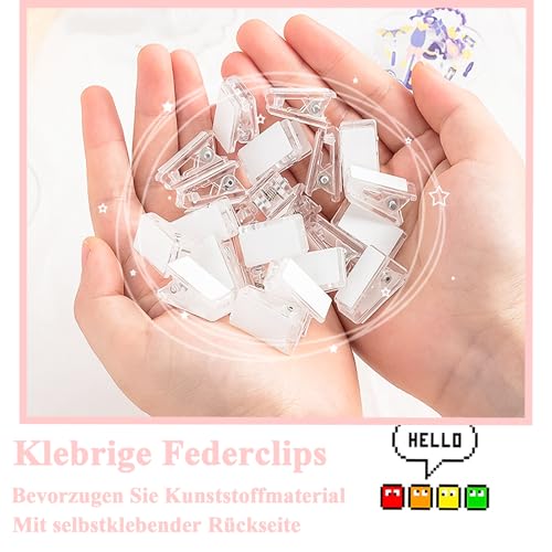luckaide 30 Stück Klebrige Federclips, Selbstklebende Federklammern, Transparente Kunststoff Klebeklammern Outdoor Selbstklebend Wandclips Deko Clip Selbstklebende Wandclips Für Fotodokumente