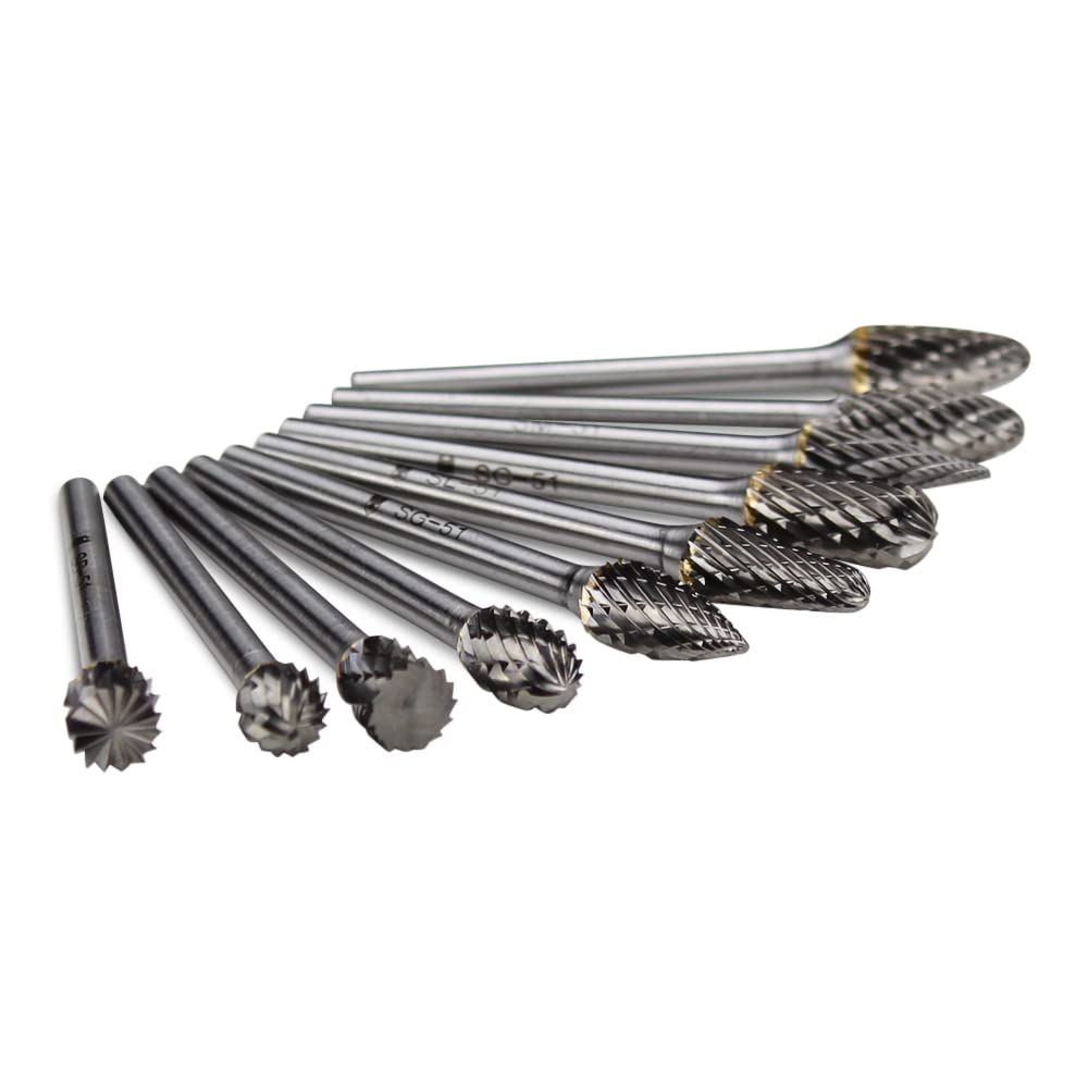 BHA Wolframkarbid-Frässtifte, Schleifwerkzeug-Set für Metallgravur und Präzisionsarbeiten, Doppelschnitt mit 0,32 cm Schaft – 10 Stück
