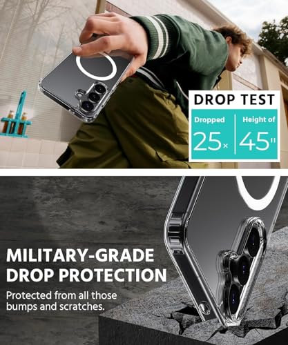 Image of JGD Magnetic Case for Samsung Galaxy S24 5G Compatible with MagSafe, Shockproof Phone Bumper Cover, Anti-Scratch Clear Back (Clear)