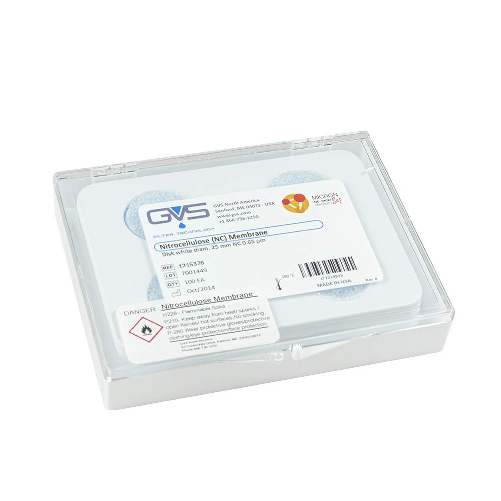 GVS Filter Technology 1215376 Filter Disc, MCE Membrane, 0.65 µm, 25 mm, 100/pk, White