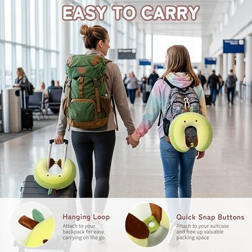 Image of Memory Foam Kids Travel Neck Pillow for Ages 9+, Removable Cover, Avocado | Machine washable, 17 in neck size for teens and adults, 360-degree head and chin support, car and airplane use