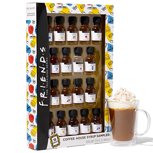 Warner Bros FRIENDS Coffee Syrups Gift Set, Officially Licensed, Flavors Include Mocha, French Vanilla, Hazelnut, Peppermint, Salted Caramel, English Toffee, Pumpkin Spice and More, Set of 18