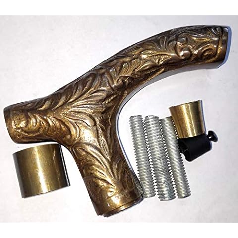 Humaira Nautical Vintage Carved Embossed Brass Derby Handle Wood Shaft Walking Cane Stick Cover