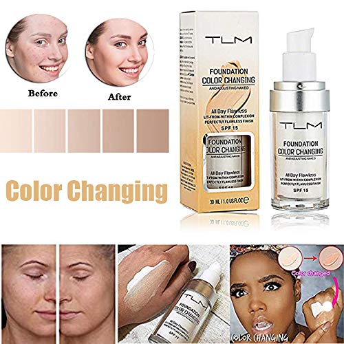 TLM Colour Changing Foundation,Concealer Cover Cream, TLM Flawless Colour Changing Warm Skin Tone Face Makeup Liquid Foundation Makeup Base Nude Face Moisturising