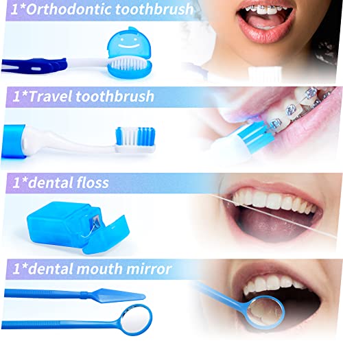 Annhua Braces Cleaning Kit 8 Pack, Orthodontic Travel Dental Care Set with Interdental Brushes, Brace Wax, Floss Threader, Oral Mirror & Timer - Portable for Teeth Aligners, Retainers - Blue - Image 5