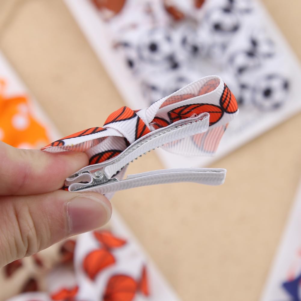 6Pcs Football Hair Bow Clip Baby Girls Sport Soccer Bow Hair Clip Infant Toddler Bowknot Hair Bow, Soccer Gifts for Girls Soccer Team ZFJ47 (Basketball Set)