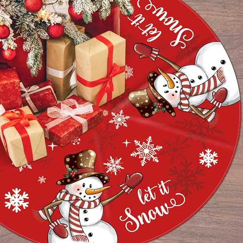 Christmas Tree Skirt 48 Inch Christmas Xmas Winter Tree Skirt Christmas Tree Skirt Collar Snowman Xmas Decoration Let it Snow Christmas Decorations for Home Office Winter Holiday Party Decor