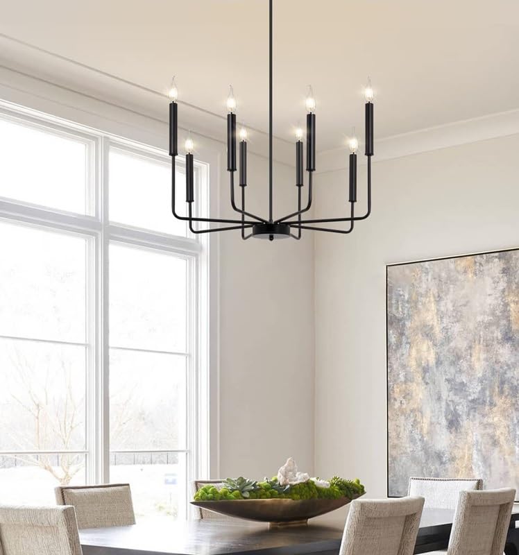 Lustre en fer forgé industriel style bougie avec 8 têtes lumineuses suspendues
