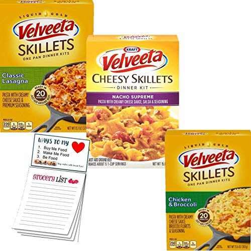 Velveeta Skillets Variety pack of 3 | Kraft Box Dinner Variety Pack | Chicken & Broccoli | Classic Lasagna | Nacho Supreme | Snack Fun Shopping Pad