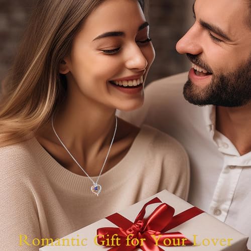 TOUPOP Rose Heart Birthstone Necklace 925 Sterling Silver Heart Butterfly Pendant Love Jewelry Birthday Christmas Gifts for Women Her2