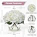Hollyone Hydrangea Artificial Flowers with Vase White Silk Fake Flowers Arrangements in Glass Vase with Faux Water for Home Bathroom Office Table Centerpiece Shelf Decorations