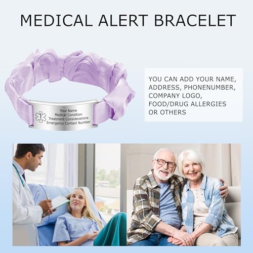 Women's Personalized Medical Alert Bracelet - Free Engraving Customizable Medic Info ID Bracelets,Stainless Steel Elastic Strap Customized Engraved Wristband for for Autism Allergy Diabetic Epilepsy 5