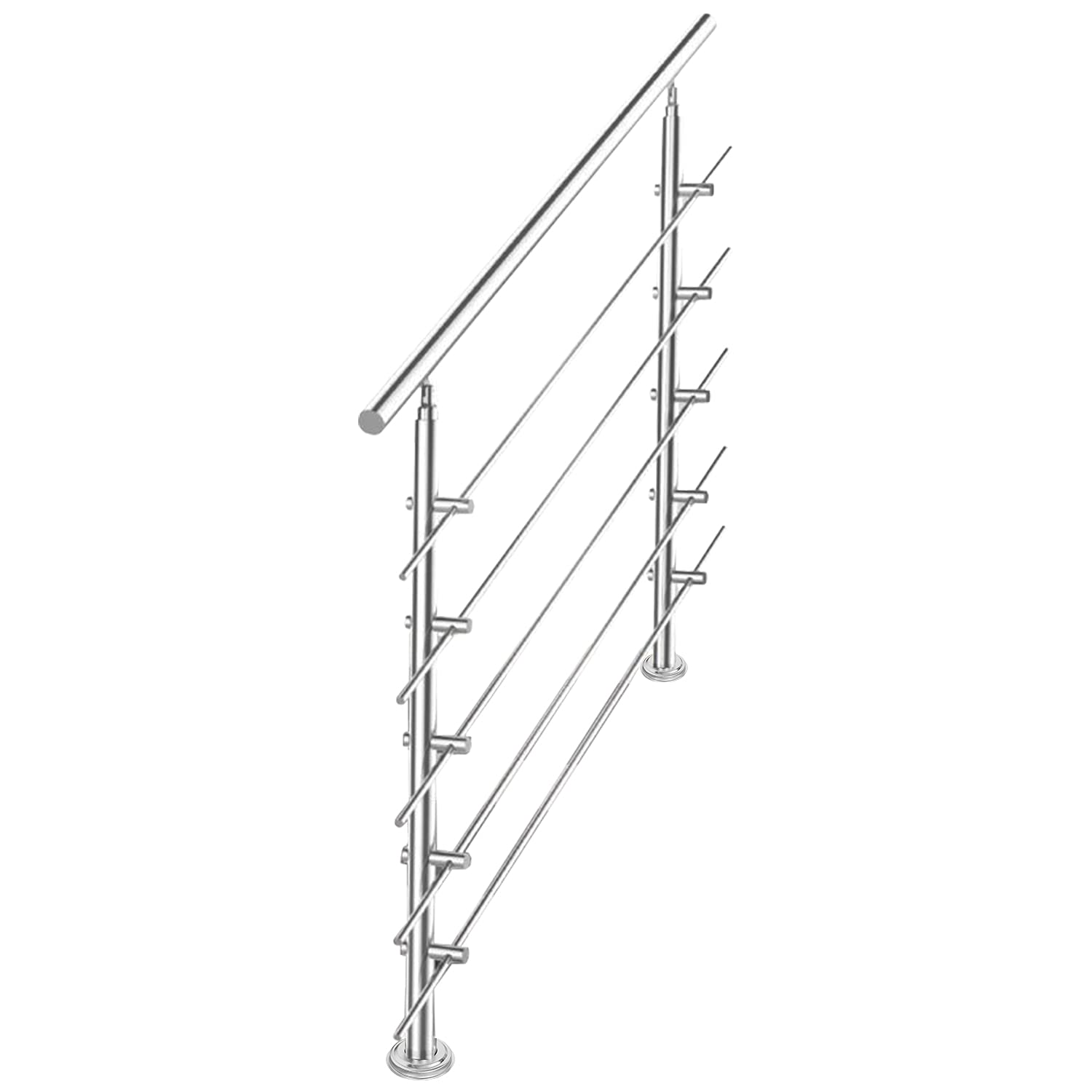 Barandilla de acero inoxidable, pasamanos para escaleras, balcones, 100 cm, con 5 travesaños de 42 mm de diámetro, para interior y exterior