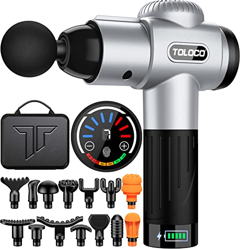 TOLOCO Massage Gun, Father's Day Gifts from Daughter/Wife, Muscle Massage Gun Deep Tissue for Athletes with 15 Massage Heads, Electric Percussion Massager for Any Pain Relief, Silver