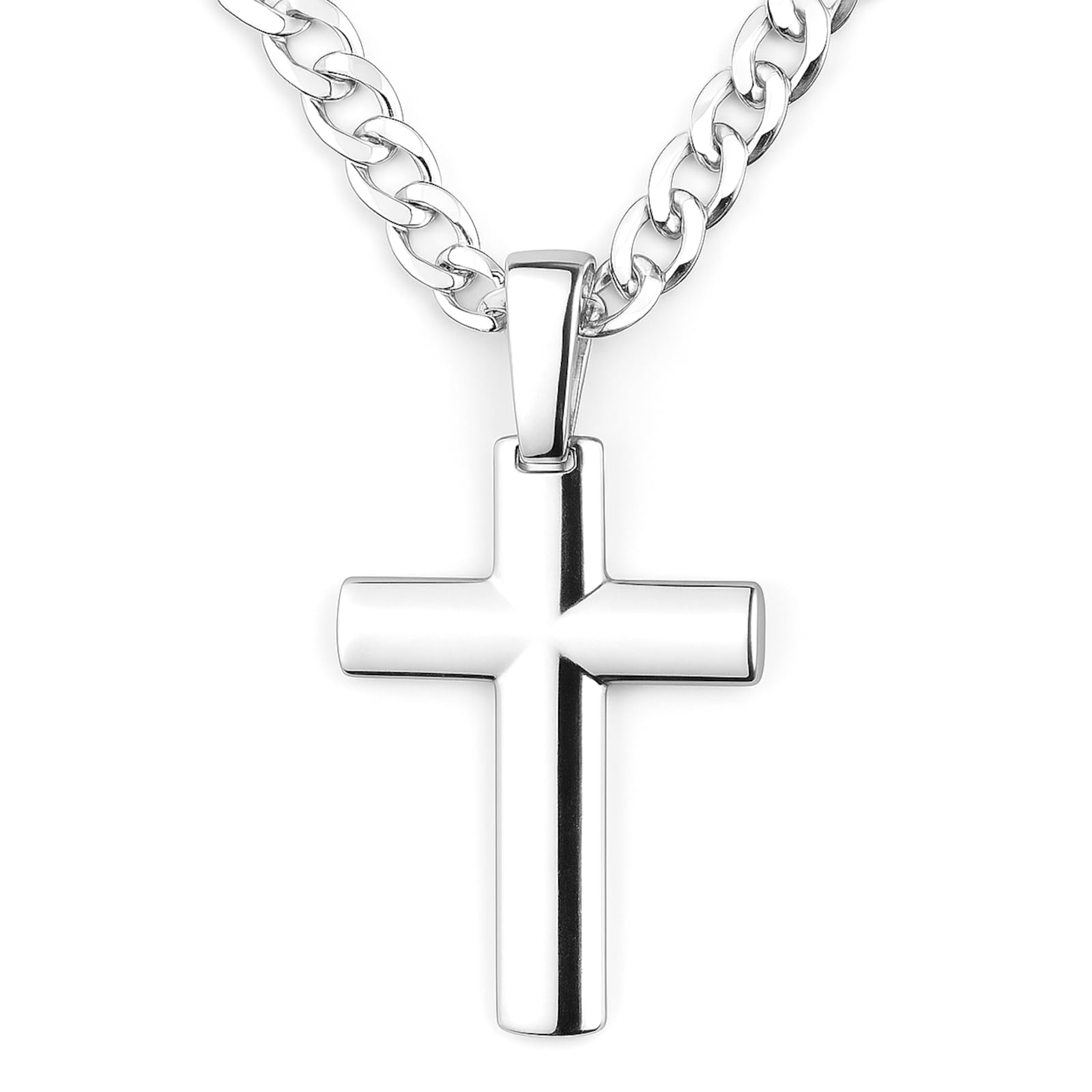 Herren-Kette aus massivem 925 Silber mit einem silbernen Kreuzanhänger mit Schmuckbox