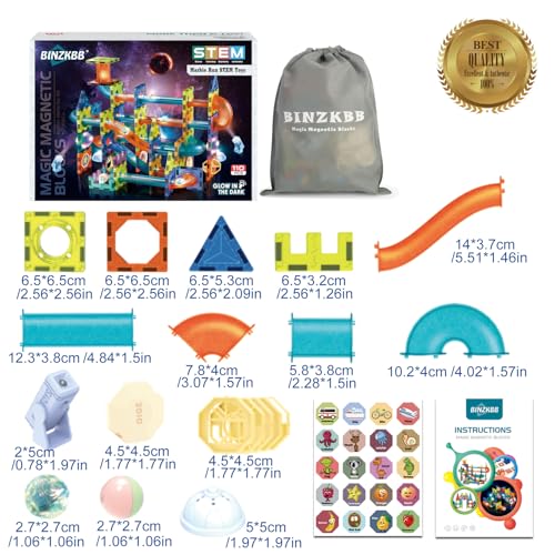 Image of BINZKBB Light Magnetic Tiles Building Blocks for Kids,3D Clear Educational STEM Building Toys,Magnetic Marble Run Blocks Toys for Kids Ages 3 4 5 6 7 8 10+Year Old Boys Girls Creative Gift(110 PCS)