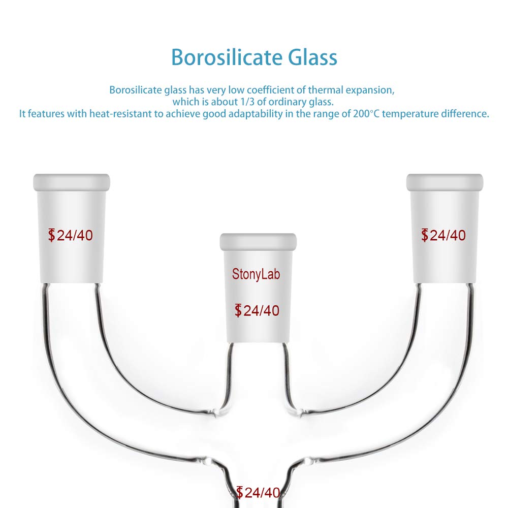 stonylab Adaptateur de Distillation Claisen à 4 Voies avec Joints 24/40 et Adaptateur de Raccordement pour Alimentation de Laboratoire