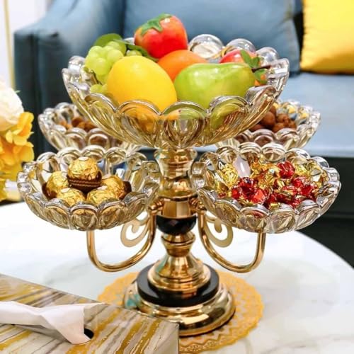 Corbeille à fruits rotative multicouche, plateau à fruits en verre cristal pour la maison, le salon, la décoration de table à thé