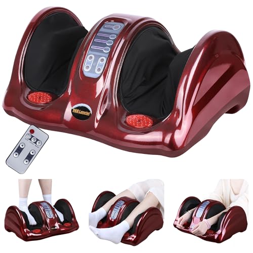 Image of H&B Luxuries Shiatsu Foot Massager Machine with Remote Controller, Kneading and Rolling Home Massagers for Feet, Ankle, Calf, Leg, Ideally for Men, Women, Father, Mom Parents and The Elderly, Red
