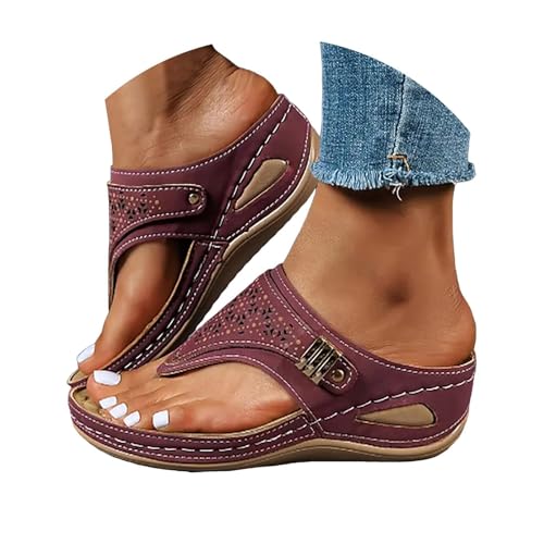 red Orthopedic Flip Flops For Women 2026, Wedge Platform Thong Sandals Arch Support Non-Slip On Slippers Beach Shoes Casual Wedges Comfortable Outdoor Sandal Breathable Summer Travel,size 9.5
