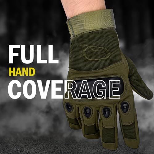 Image of Pivalo Full Finger Bike Riding Gloves with Strong Protective Shells Anti-Skid Surface Breathable Material Glove for Motorcycle Cycling Climbing Mountaineering (Military Green, L)