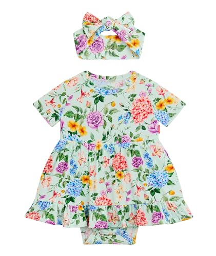 Infant Baby Girl Bodysuit Dress with Hairband Set, Bamboo Viscose