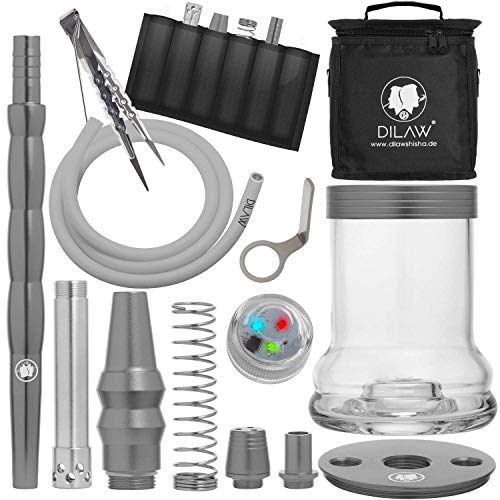 DILAW® Shot Shisha Aluminium Edelstahl 22cm Hookah to Go + LED Licht | Wasserpfeife | Kaminkopf | Komplettset… – Bild 5