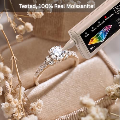 1Ct Round Moissanite Solitaire Engagement Ring, D Color VVS1 - VVS2 Clarity, 925 Sterling Silver, Moissanite Anniversary Rings for Women, Wedding Rings for Women - Hidden Gems Jewelry - Size 5-103