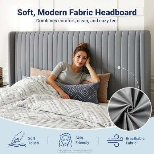 Image of Allewie King Size Lift Up Storage Bed Frame Channel Tufted Headboard Grey